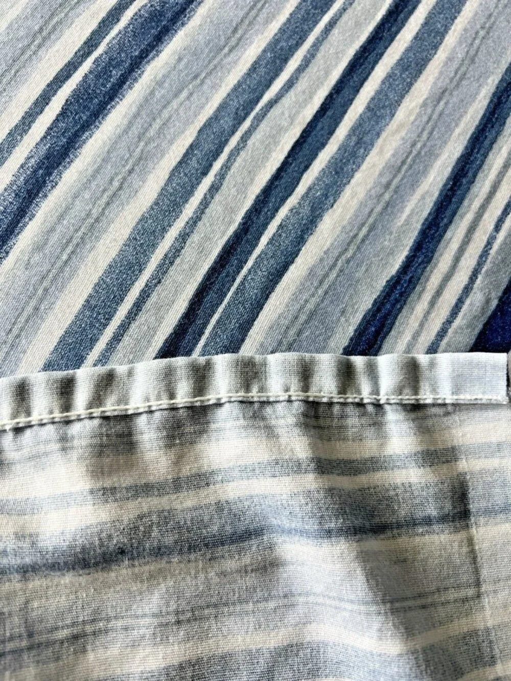 Springs QUEEN Flat Sheet Blue White Stripe Cotton Poly Made in USA Vintage RETRO